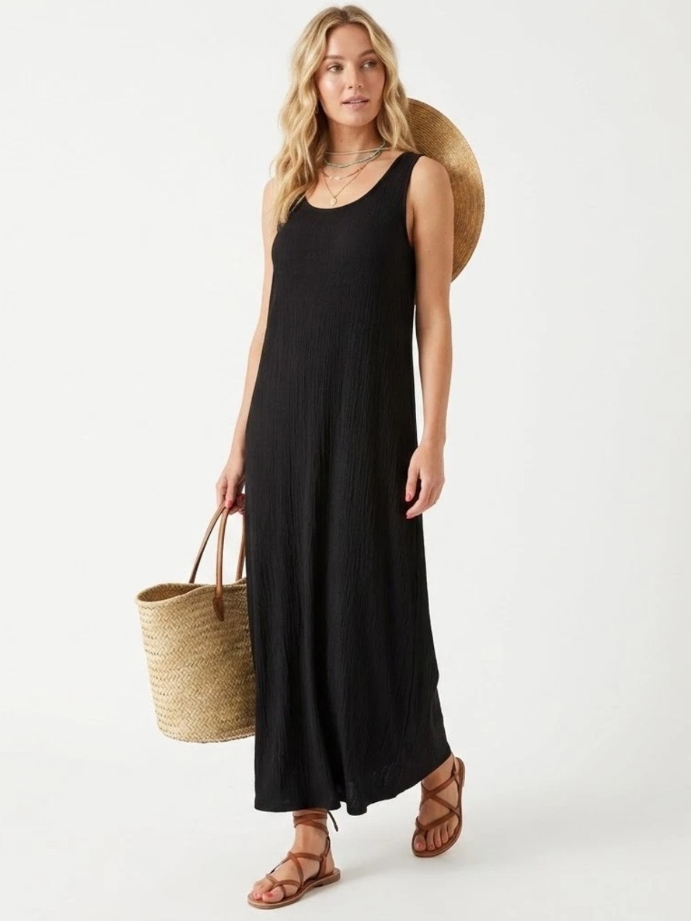 Chico’s Travelers Black Maxi Dress Size 2 US 12/14 Sleeveless Scoop Neck Stretch